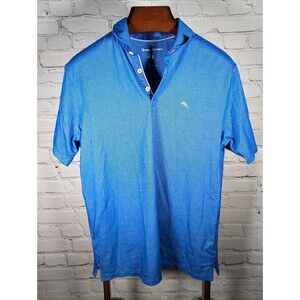 Tommy Bahama Double Eagle Spectator Polo Blue Shirt Men Med Performance Stretch